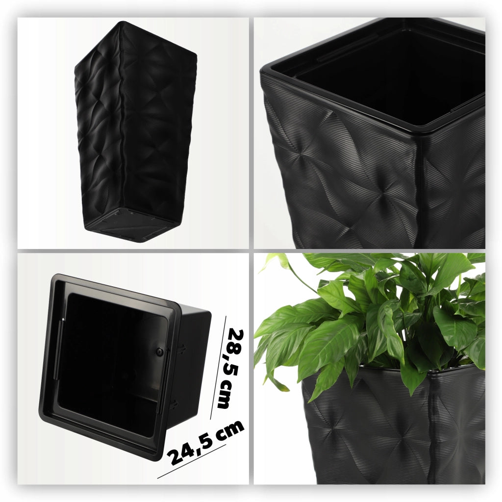 Vaso da fiori KADAX con inserto e coperchio, fioriera alta da giardino, nera, 38x75 cm