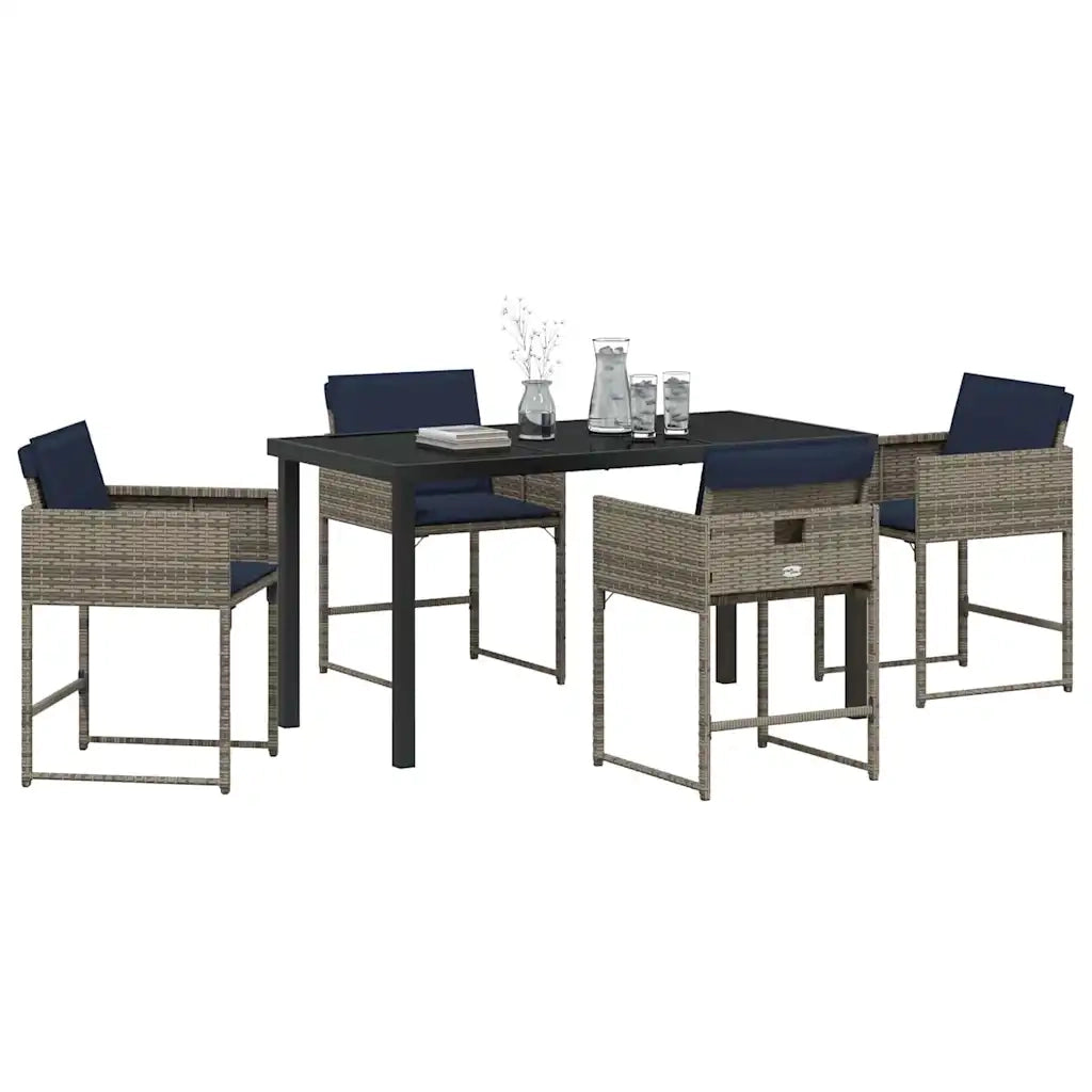Set da Pranzo per Giardino con cuscino 5 pz | Set Salotto da Giardino Grigio polyrattan