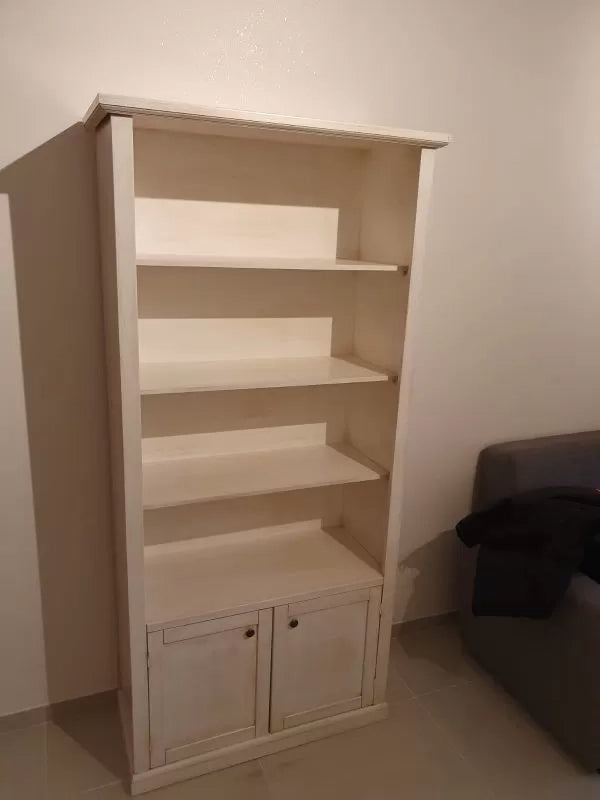 Libreria 2 porte 3 ripiani legno shabby bianco anticato 90x41x186 (1386) - Mobili 2G