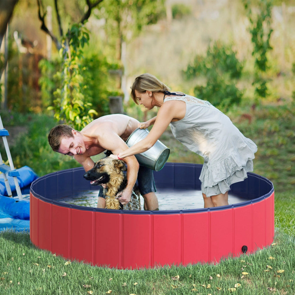 Vasca da bagno per cani e gatti pieghevole ¨C zephmum ¨C plastica e legno rosso ?140x30 cm