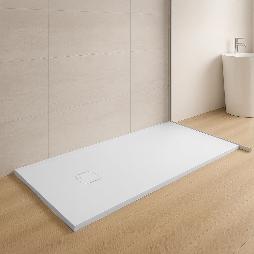 Piatto doccia 90x100 in marmoresina bianco con griglia in acciaio inox Harmony