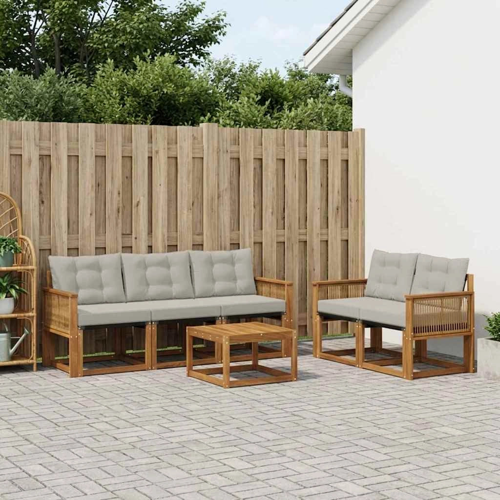 Set di divani da esterno 6 pz Naturale e Grigio Chiaro 3381779