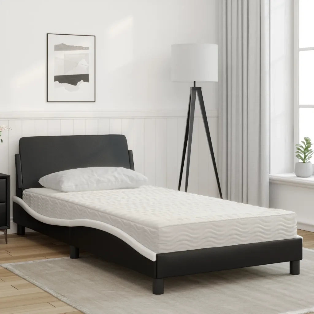 Letto con Materasso Dover Nero e Bianco 100x200 cm in Similpelle