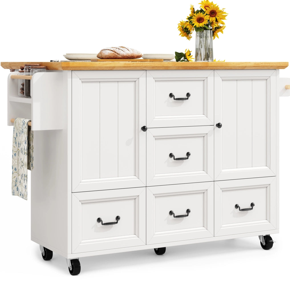 Isola da cucina 120 x 73(45) x 93 cm in MDF bianco con ruote， salvaspazio