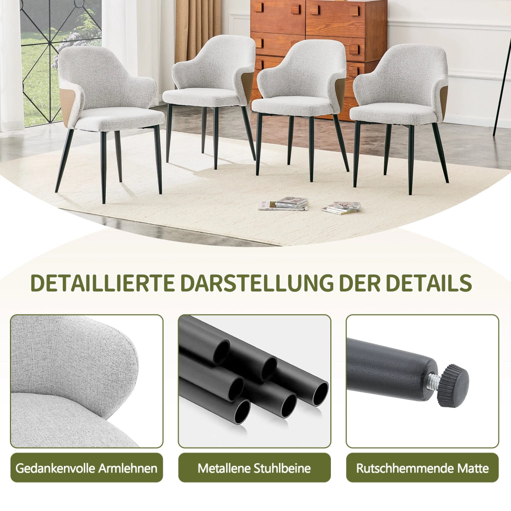 Sedia da Pranzo Set da 2 con Schienale Avvolgente e Gambe in Metallo Incrociate, Tessuto Grigio Chiaro e Marrone