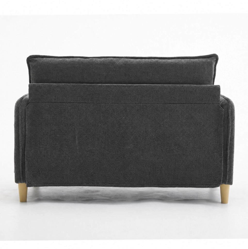 Divano 2 posti ULEVR 127 cm in ciniglia grigio scuro con braccioli, tasche laterali e cuscini