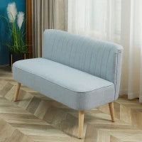 Divano 2 Posti Moderno in Tessuto Senza Braccioli con Gambe in Legno, 117x56.5x77 cm, Celeste