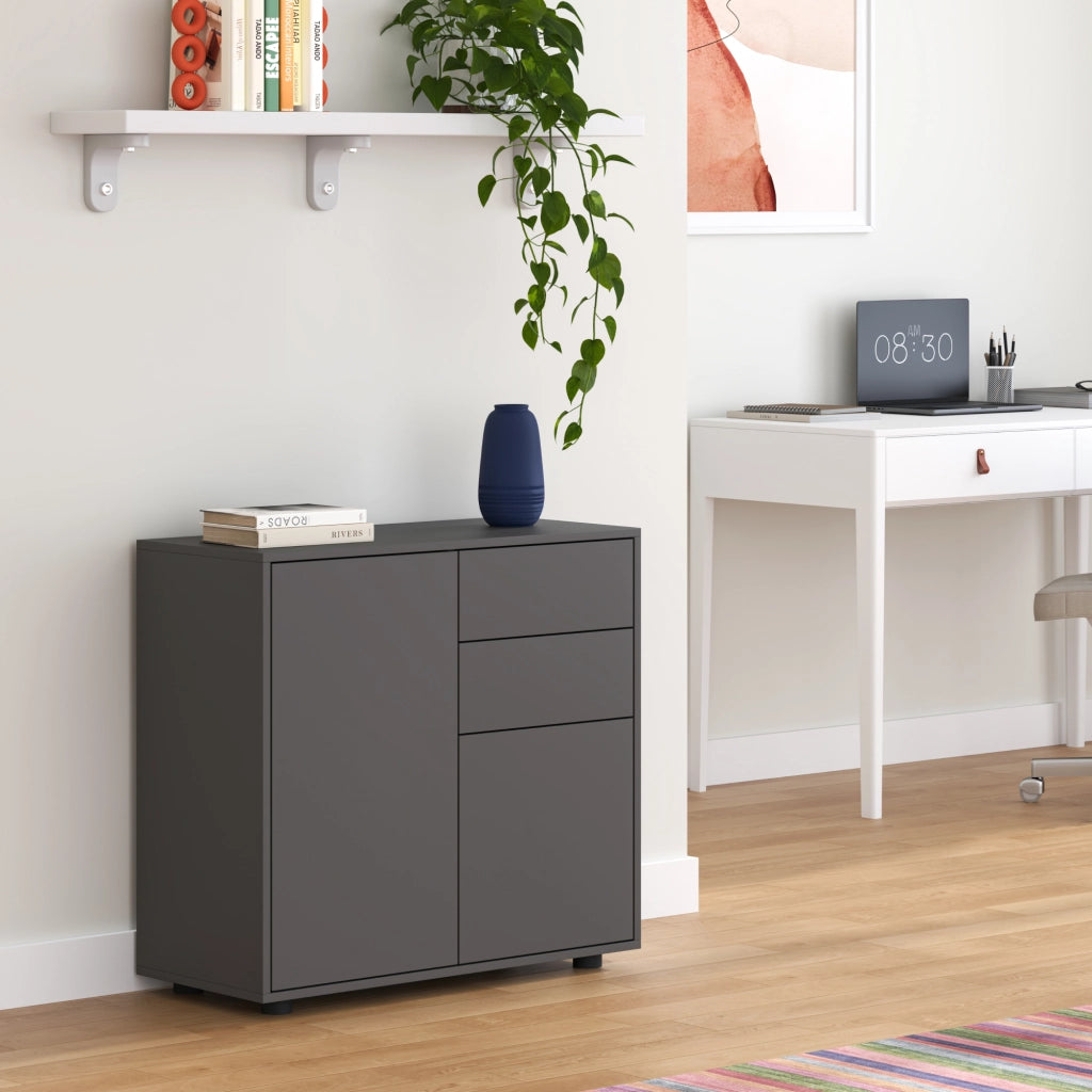 Comò Paarl con 2 Ante e 2 Cassetti 74x79x36 cm - Grigio Scuro Opaco [en.casa]