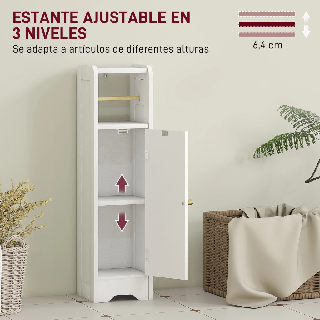 Mobile Bagno Stretto ¨C zephmum ¨C 21x20x79 cm Bianco con Ripiano Aggiustabile e Portarotoli