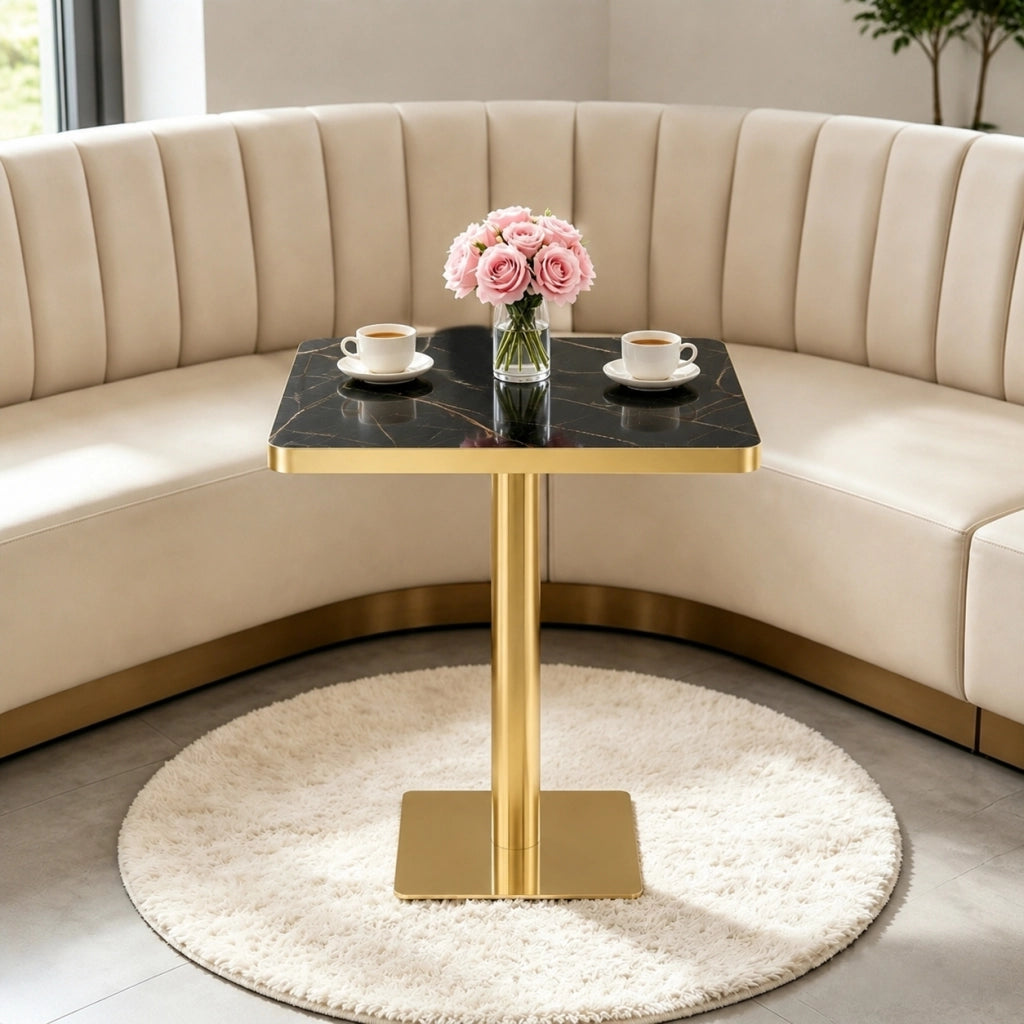 Tavolo da pranzo per 2-4 persone con base quadrata in metallo finitura effetto marmo nero 60 × 60 × 74 cm