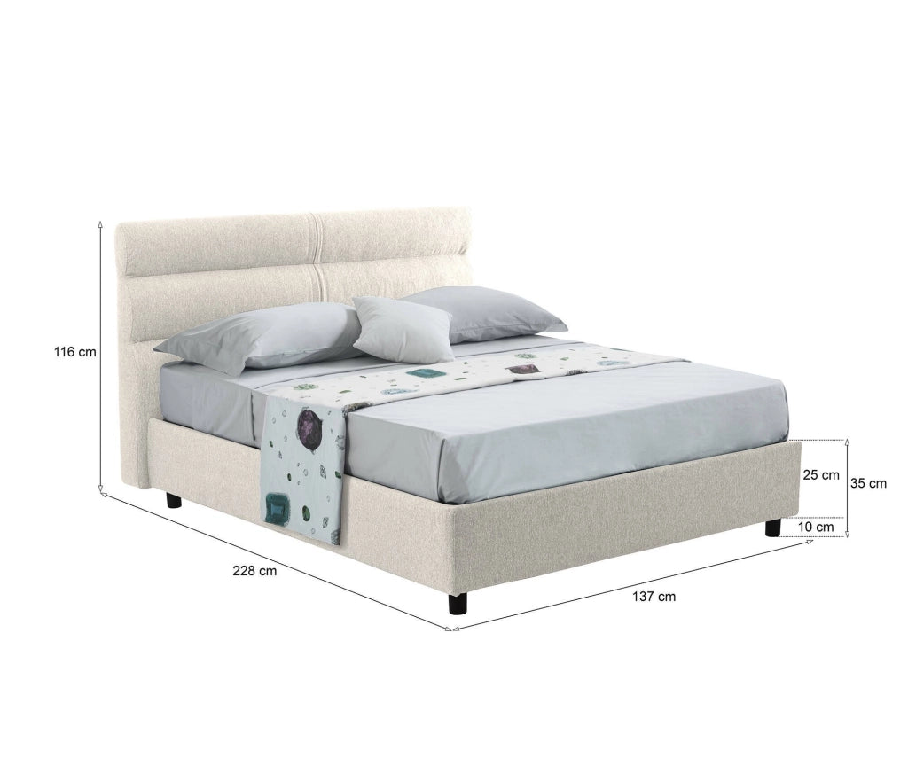 Briona, Letto Piazza e Mezza Sfoderabile Made in Italy, Beige