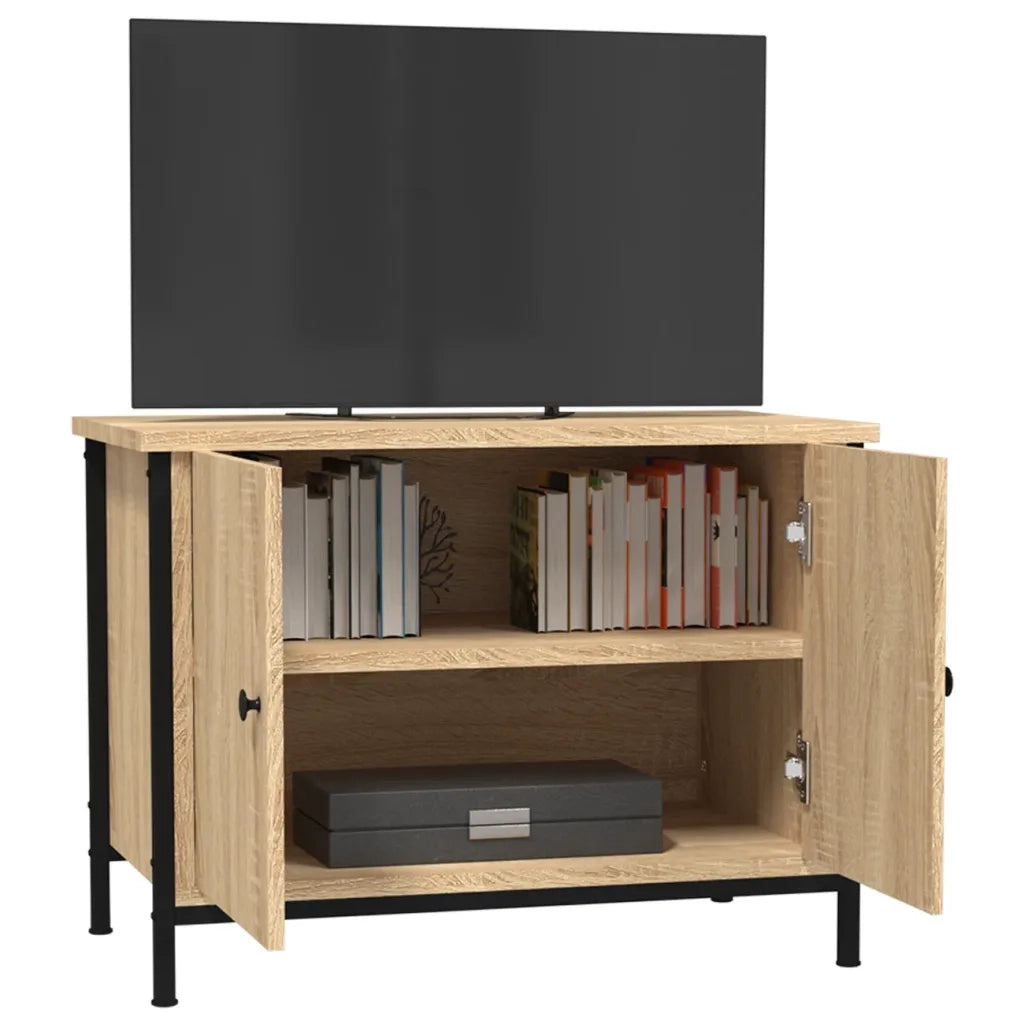 Mobile TV con Ante Rovere Sonoma 60x35x45 cm Legno Massello di Acacia 826296