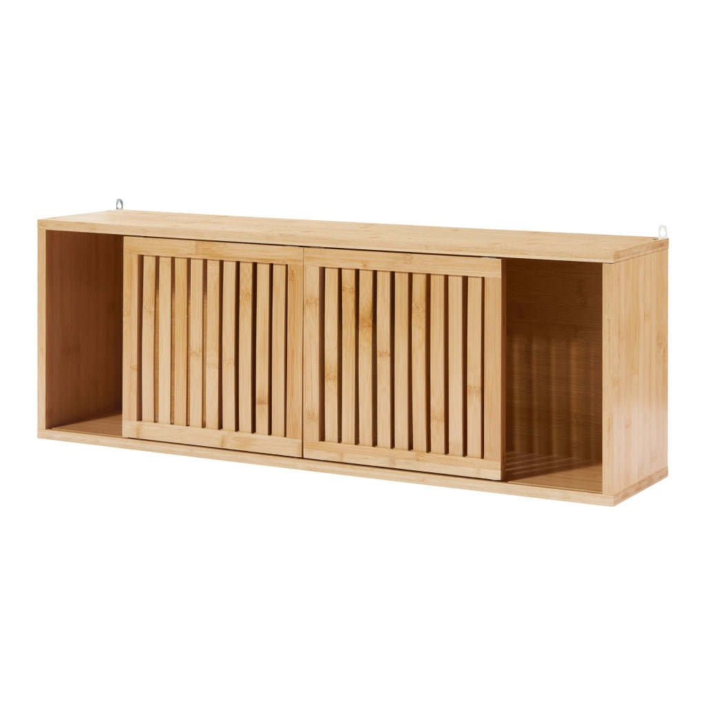 Armadietto da Parete Ypäjä con Ante Scorrevoli 93x20x33 cm Bambù Naturale [en.casa]