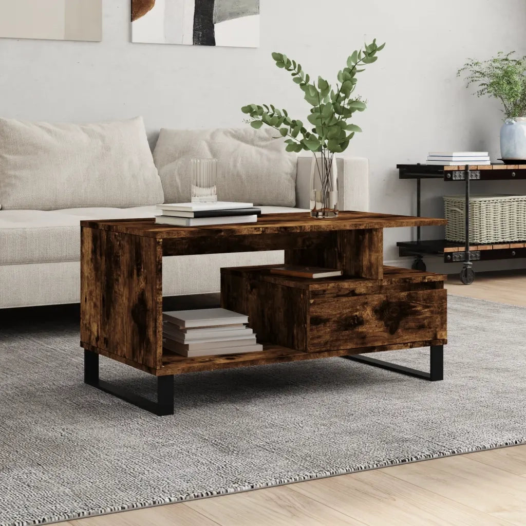 Tavolino da salotto | Tavolino da caff¨¨ | Tavolino da Soggiorno Rovere Fumo 90x49x45 cm Legno Multistrato