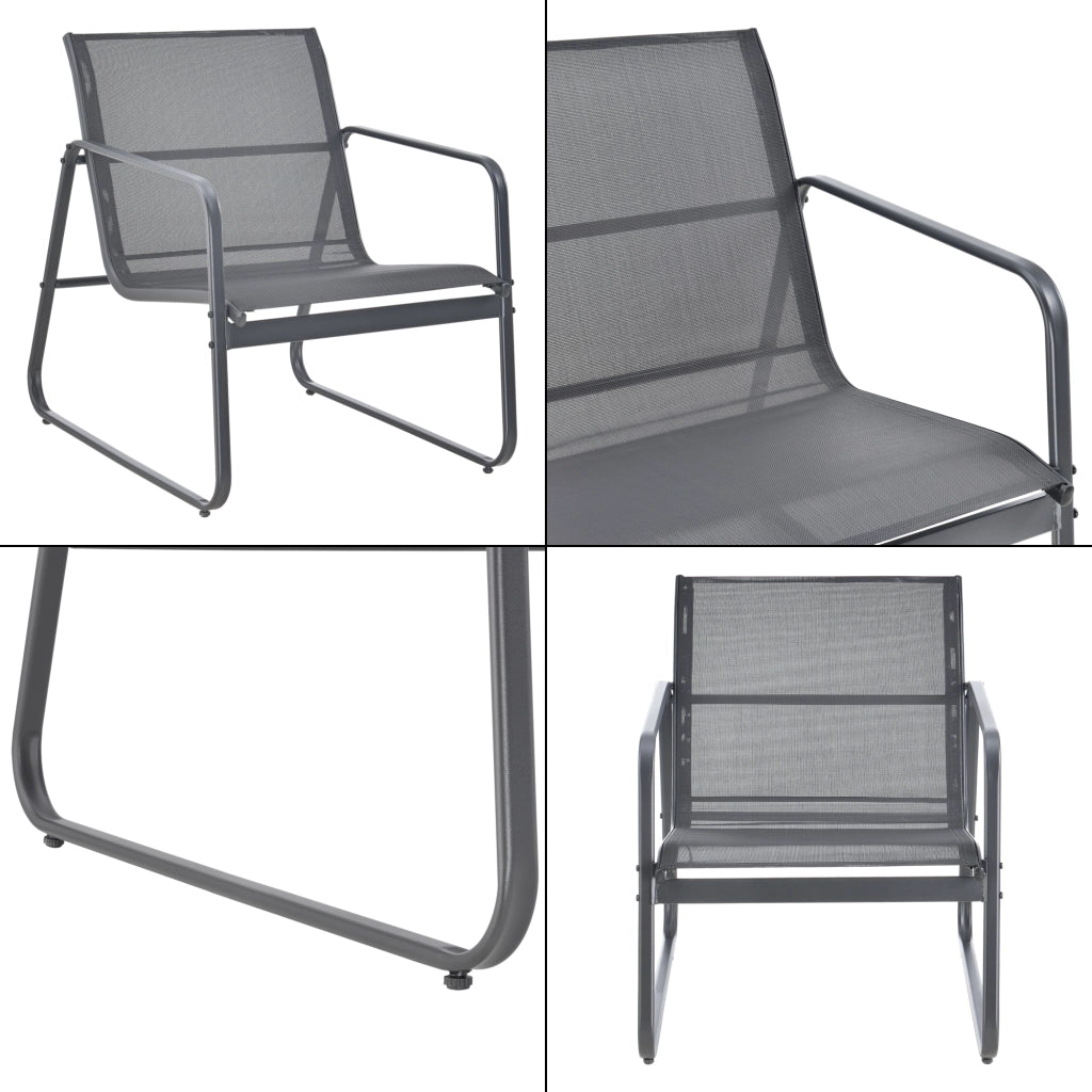 Set Palencia di Mobili da Giardino Tavolino Divano e 2 Sedie da Esterno - Grigio Scuro/Nero [en.casa]