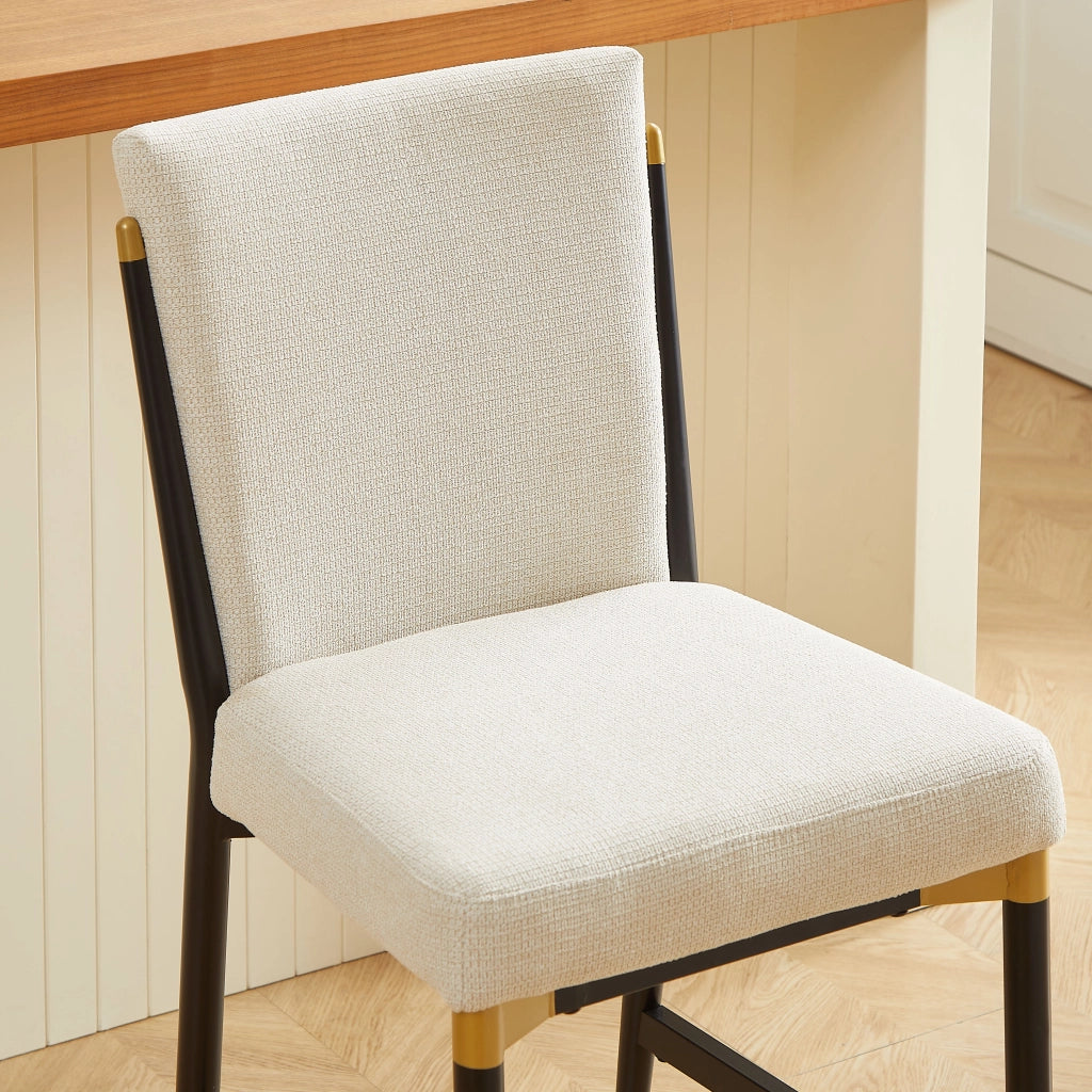 Set di 2 sgabelli da bar con poggiapiedi rettangolare per cucina in tessuto beige