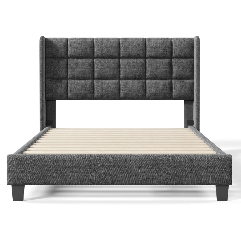 letto imbottito lino grigio 140 x 200 cm