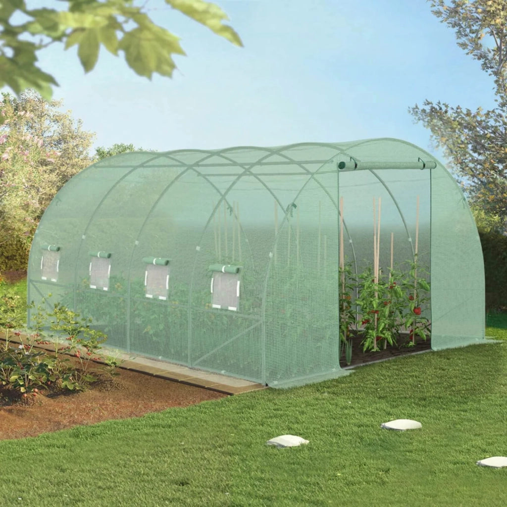 IDMarket - Serra da giardino a tunnel da 12 m², 4 x 3 x 2 m, in acciaio zincato + telo anti-UV con porta e finestre ZEBRA verde