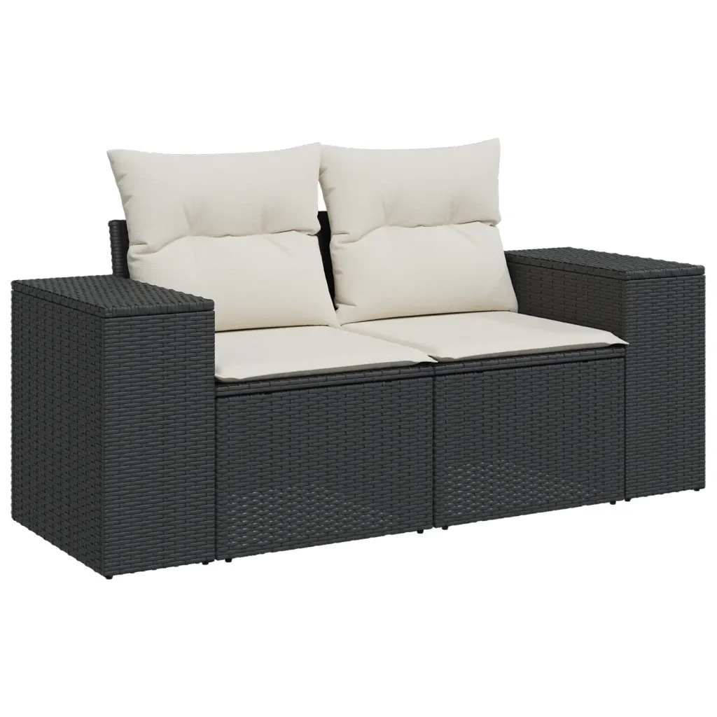 Set Divano da Giardino 6 pz con Cuscini Nero in Polyrattan 3222575