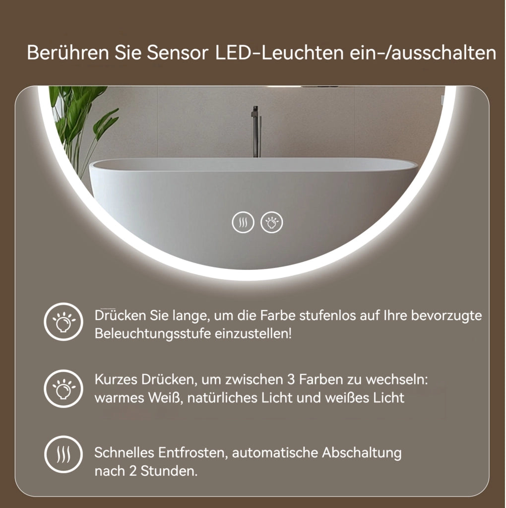 Specchio da bagno LED rotondo ? 70 cm con antiappannamento e luce dimmerabile