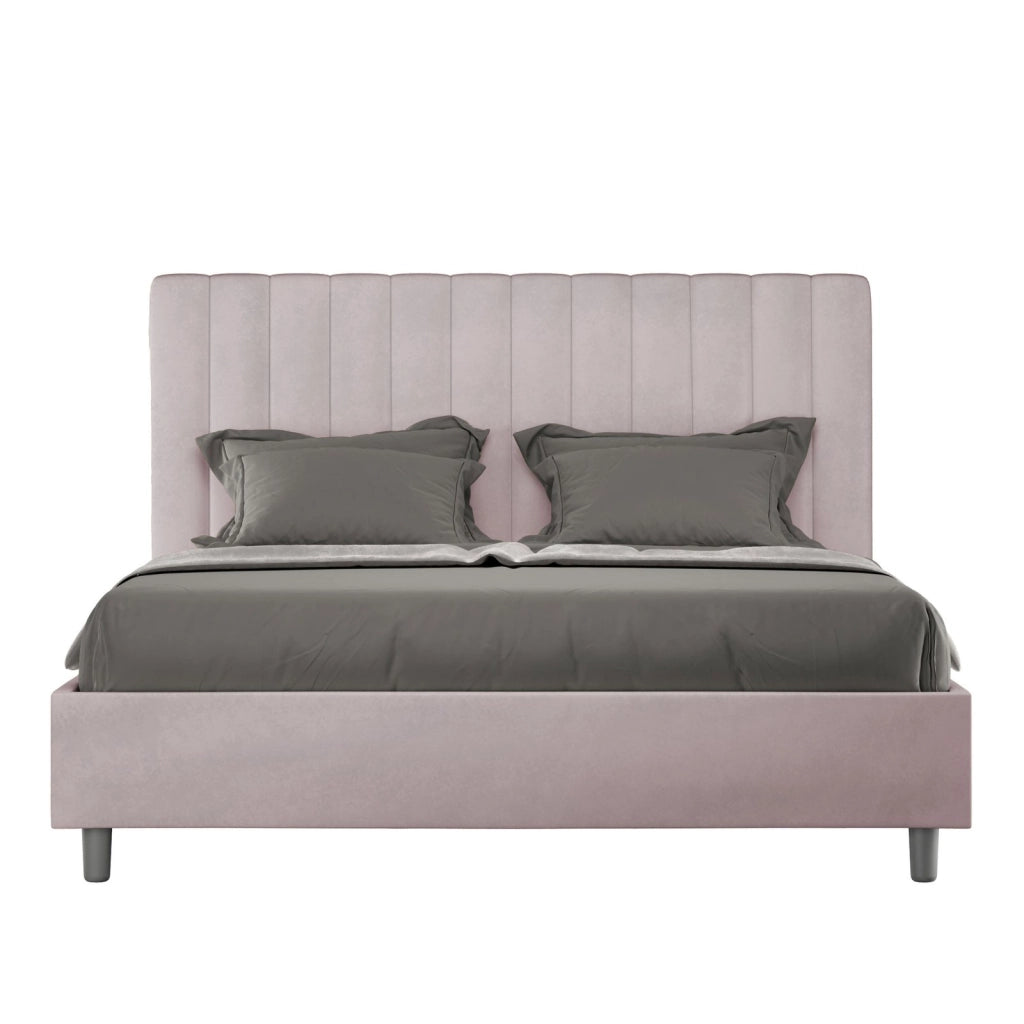Letto queen size contenitore imbottito 150x190 microfibra sabbia Agueda