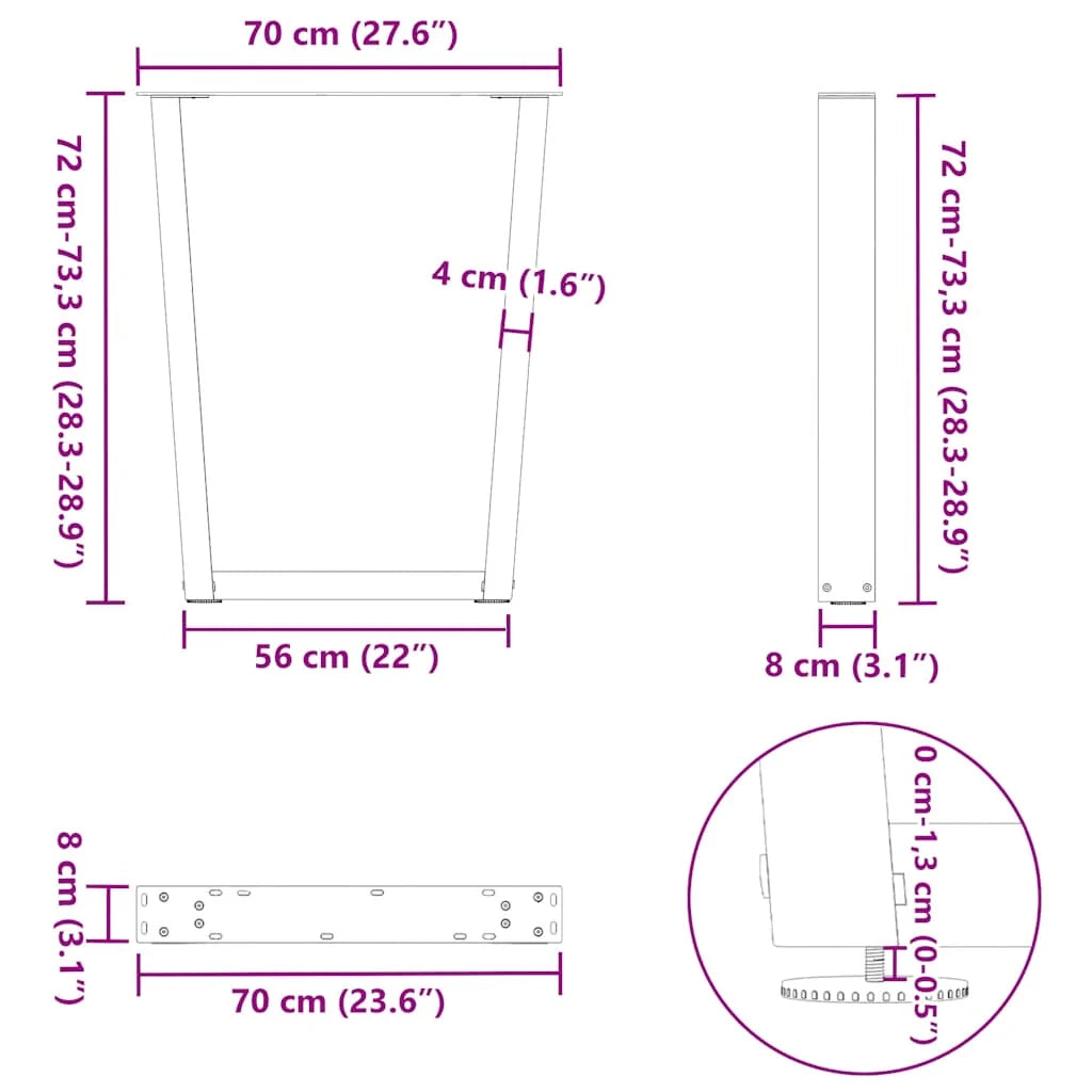 Set di 2 gambe regolabili per tavolo da pranzo dal design moderno 70 x 72-73,3 cm in acciaio antracite 02_0056932