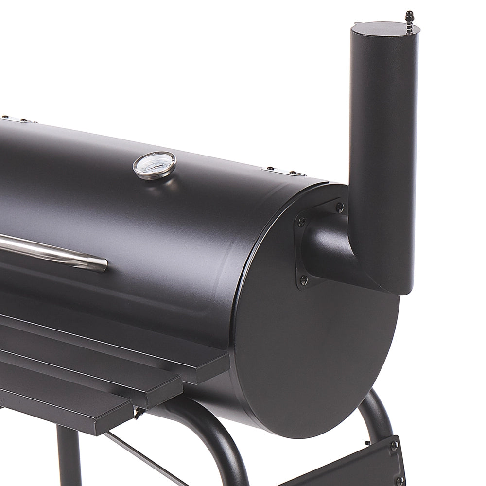 Griglia per barbecue a carbonella in acciaio Nero con coperchio con ruote Griglia di cottura con ripiano affumicatore sfalsato