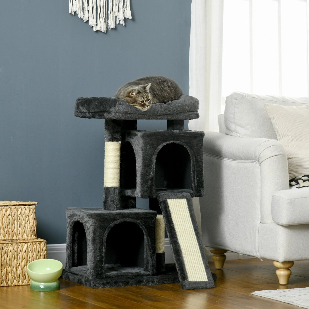 Tiragraffi per Gatti con Lettino e Casette ¨C Zephmum ¨C Grigio Scuro 59x39x81 cm