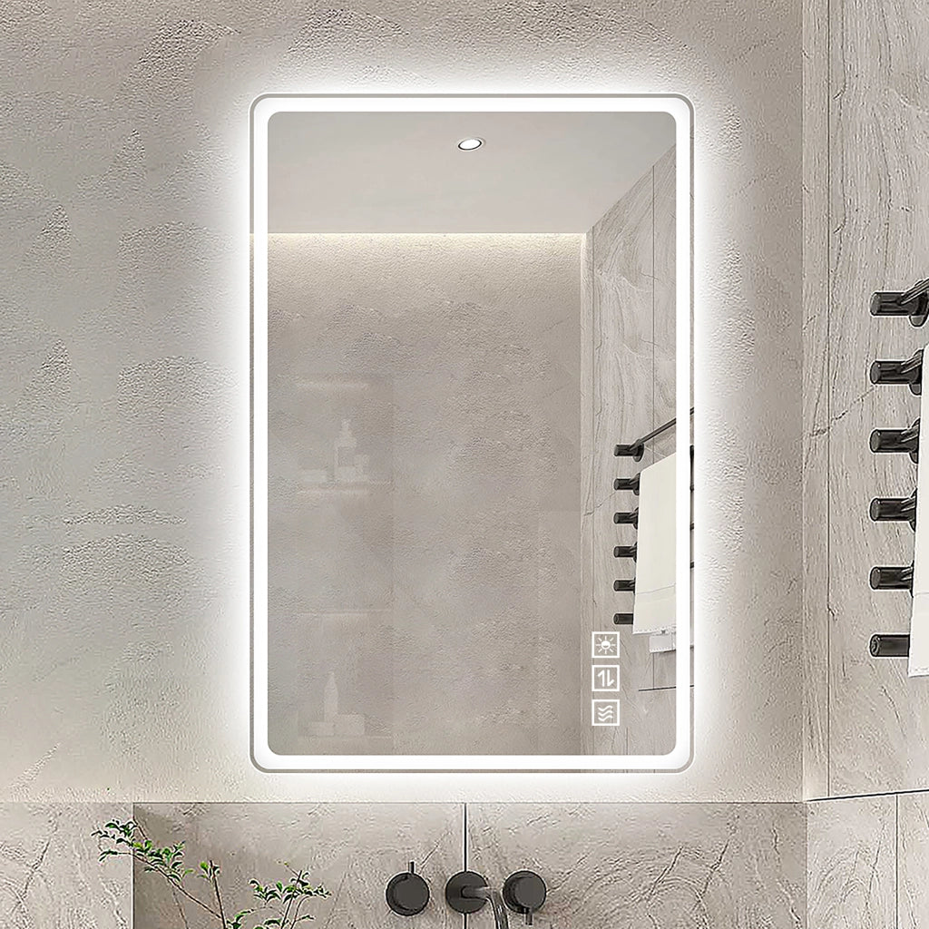 Specchio LED da bagno 60×100 cm senza cornice, 3 colori luce, dimmerabile, antiappannamento, IP44