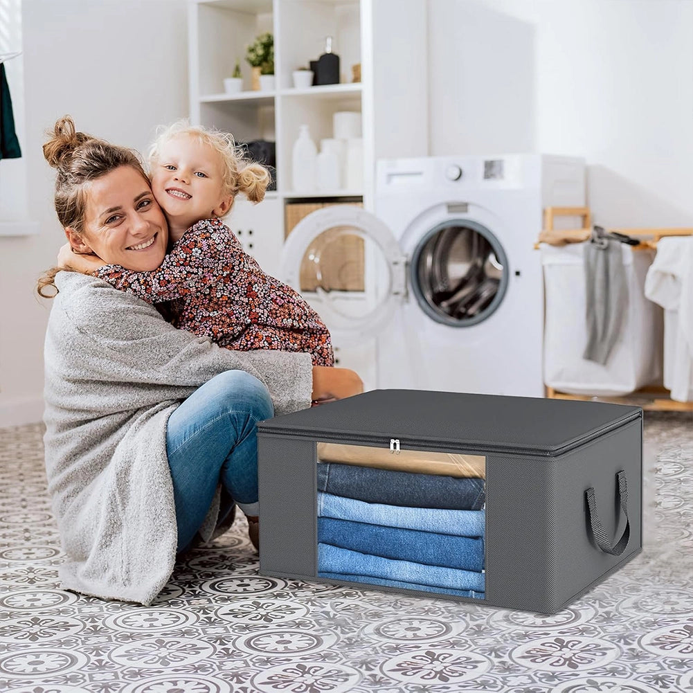 Set 6 Contenitori Pieghevoli 48L con Manici Rinforzati per Vestiti e Trapunte