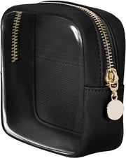 Tas di trucco trasparente, piccola borsa da viaggio nera, mini borsa cosmetica per donne e ragazze, 12,5 x 12,5 cm