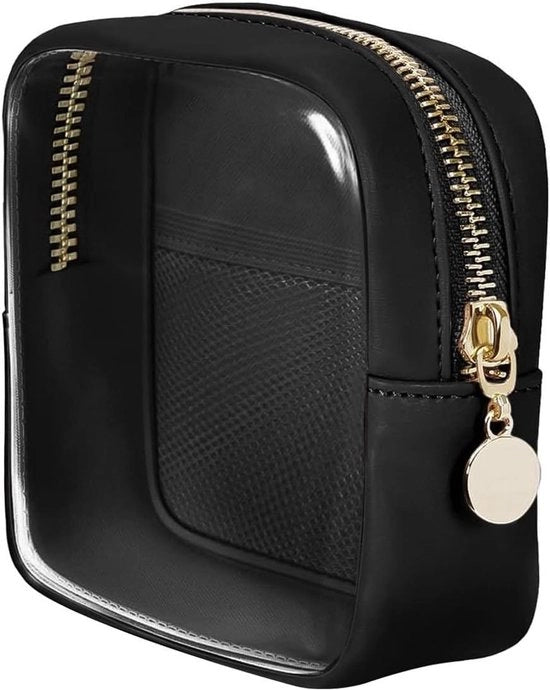 Tas di trucco trasparente, piccola borsa da viaggio nera, mini borsa cosmetica per donne e ragazze, 12,5 x 12,5 cm