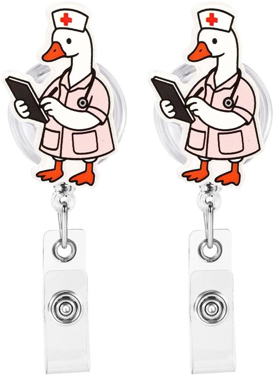 Badgehouder con Cavo da Trasporto - Badgehouder Medico - Badgehouder in Plastica - Badgehouder Orizzontale - Badgehouder con Cavo - 2 Pezzi 5x3cm - Badge Reel