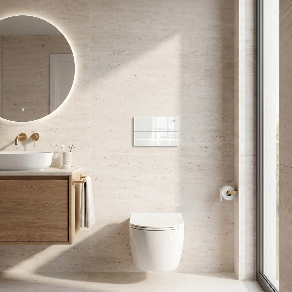 Set Telaio Da Incasso Per Wc Slim 024n Con Pulsante T White Glass