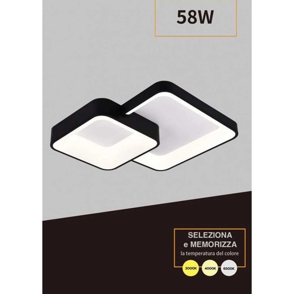 Trade Shop - Plafoniera Soffitto Led 58w 2 Quadrati Lampadario Cct 3 Colorazioni 3000k A 6500k C59-3c -