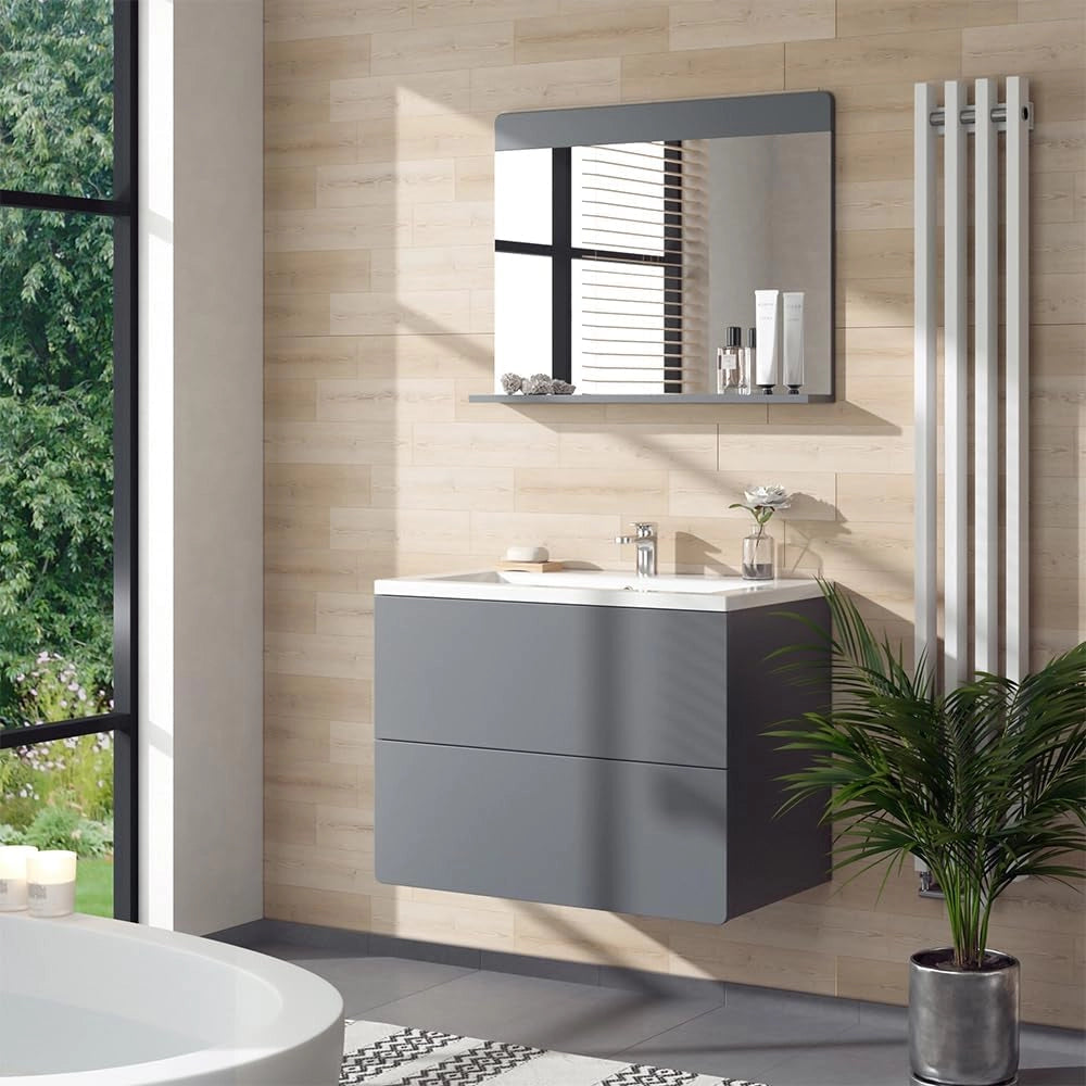 Specchio da bagno Izan, Grigio, 80.1 x 62 cm, a parete, combinabile con altri mobili da bagno Izan