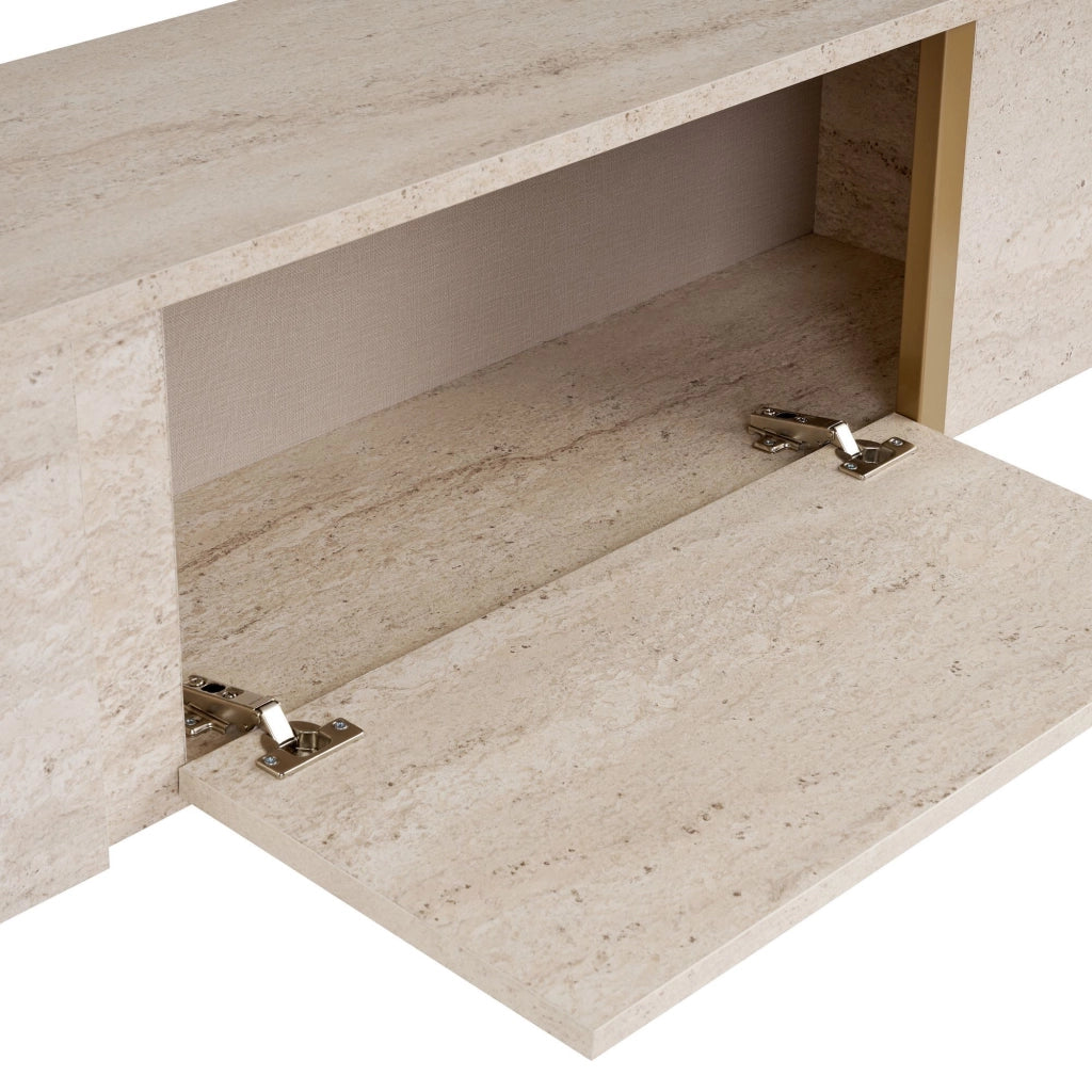 Porta TV in legno "Onera" - 180 x 30 x 50 cm - Travertino / Oro