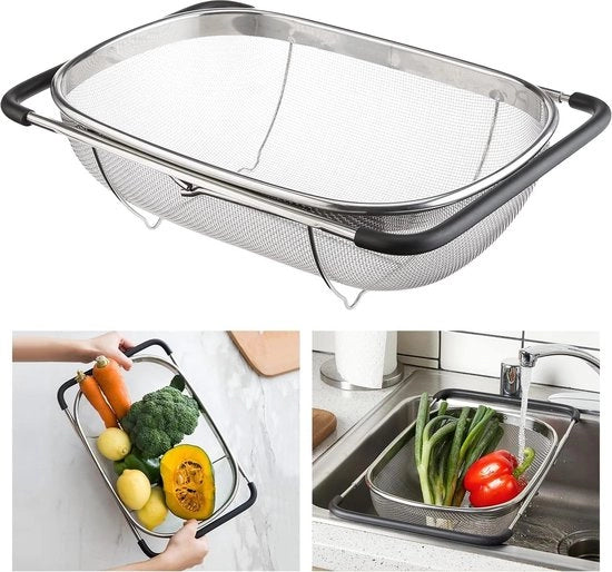 Set di drenaggio in acciaio inossidabile per la cucina - 3 manici, microforato - pasta, riso, frutta, verdure - lavabile