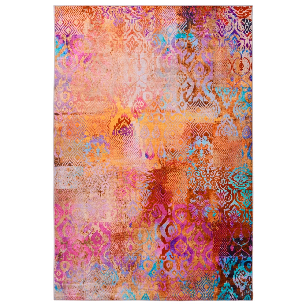 Tappeto tappetino Moquette Tessuto in poliestere Multicolore Motivo astratto Fondo rivestito in gomma 140 x 200 cm