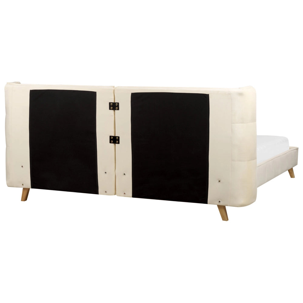 Letto Tappezzeria trapuntata in velluto beige Gambe in legno chiaro 180 x 200 cm a doghe con testiera regolabile Wingback
