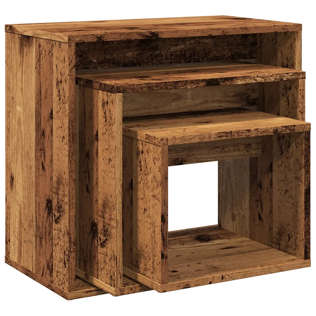 vidaXL Tavolini Impilabili 3 pz Legno Antico in Legno Multistrato