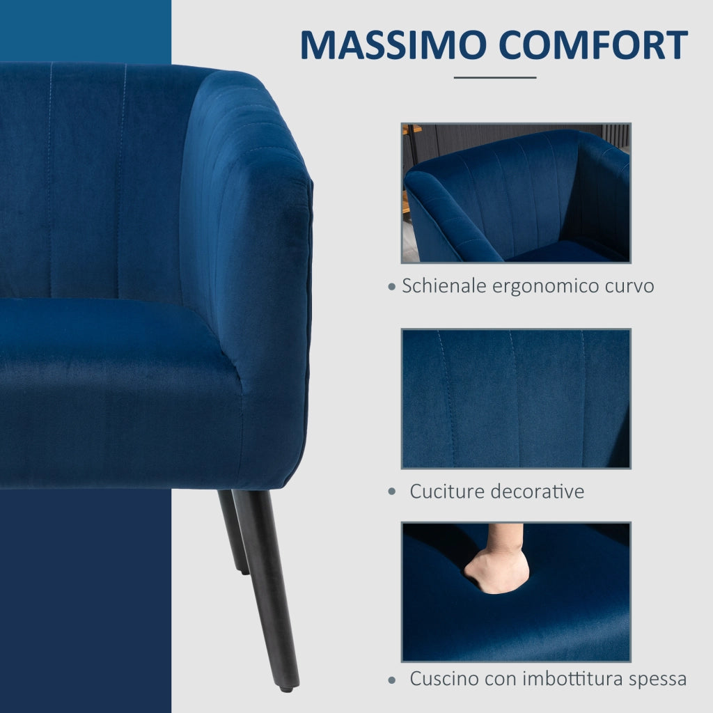 Poltrona ¨C Zephmum ¨C Velluto Blu, Gambe Legno, 70.5x70x76cm