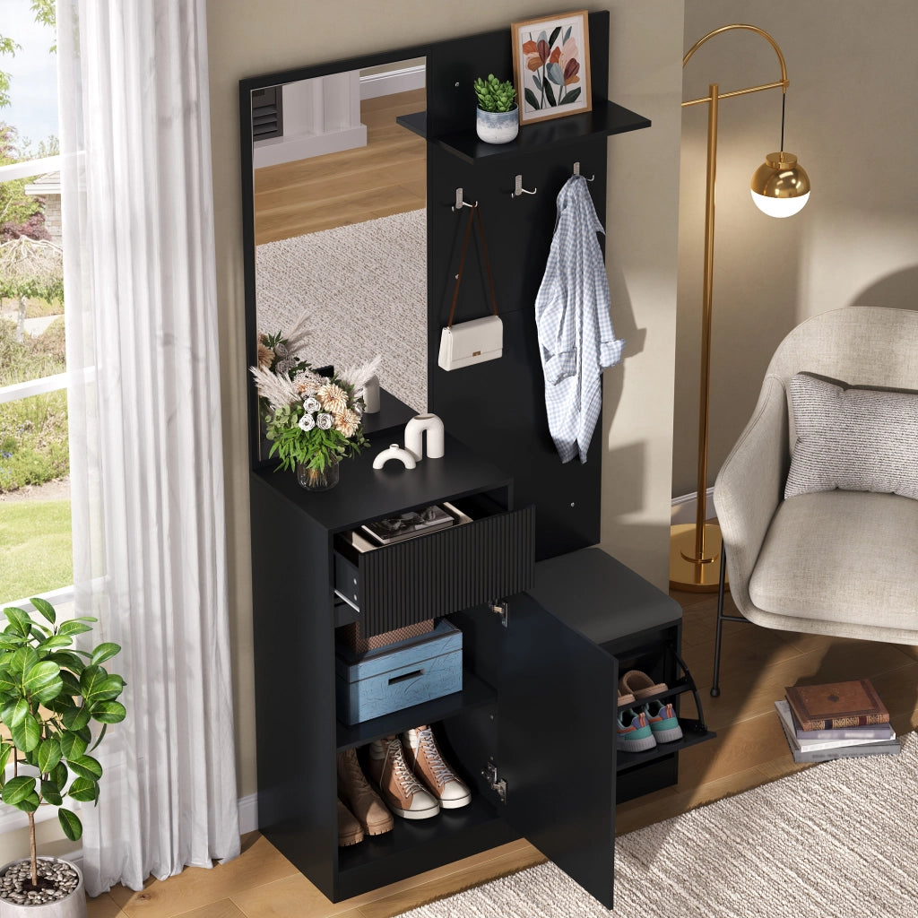 Mobili da ingresso con specchio; scarpiera e illuminazione LED; vano contenitore per ingresso; 105 × 38 × 190 cm