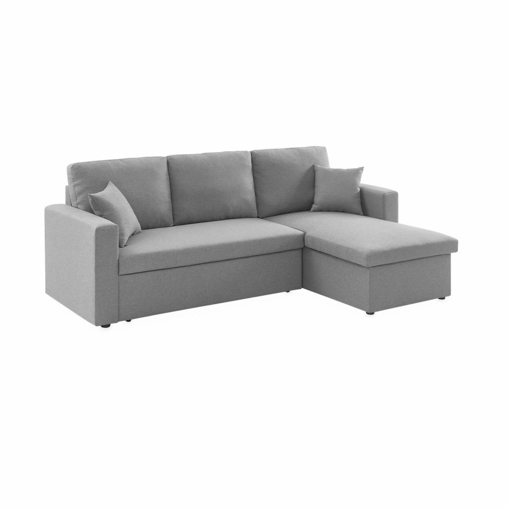 Divano letto angolare reversibile con contenitore, 3 posti, grigio