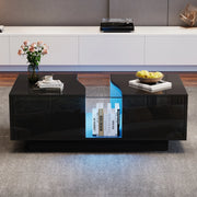 Tavolino da salotto moderno con LED; 2 cassetti; 100 x 50 x 35 cm; nero lucido in MDF e acrilico