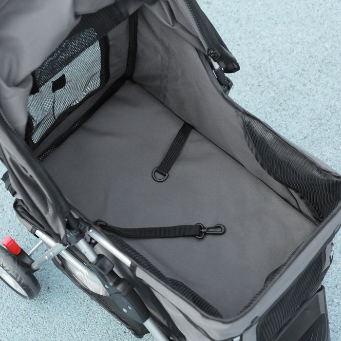 Passeggino per Cani Pieghevole 75x45x97 cm con Portabicchieri e Cestino in Tessuto Grigio Carbone