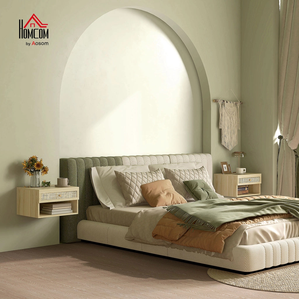 Comodino a muro con cassetto scorrevole e nicchia ¨C zephmum ¨C 40x34x23 cm