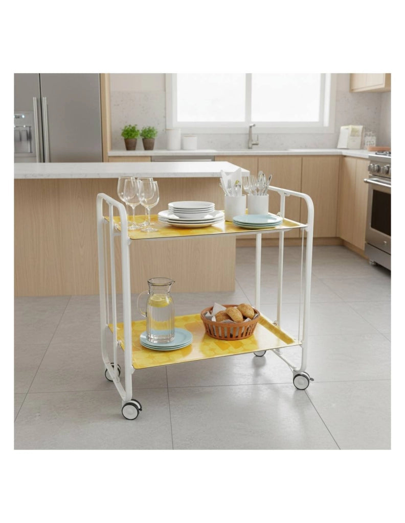 Carrello da cucina pieghevole bianco con ruote BAUHAUS 2 ripiani