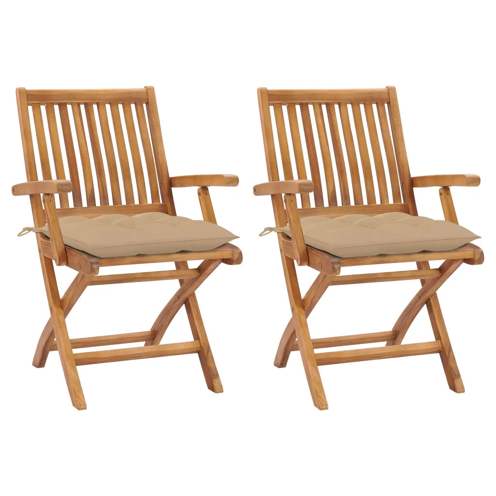 Sedie da Giardino 2 pz con Cuscini Beige in Teak Massello cod mxl 73788