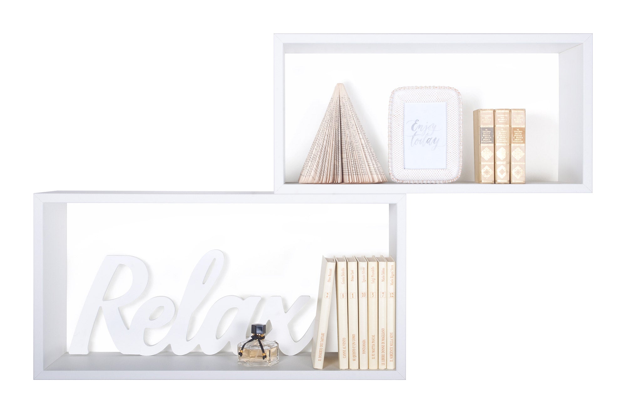 Set 2 Mensole Cubo da Parete Rettangolare in Fibra di Legno Bislungo Bianco